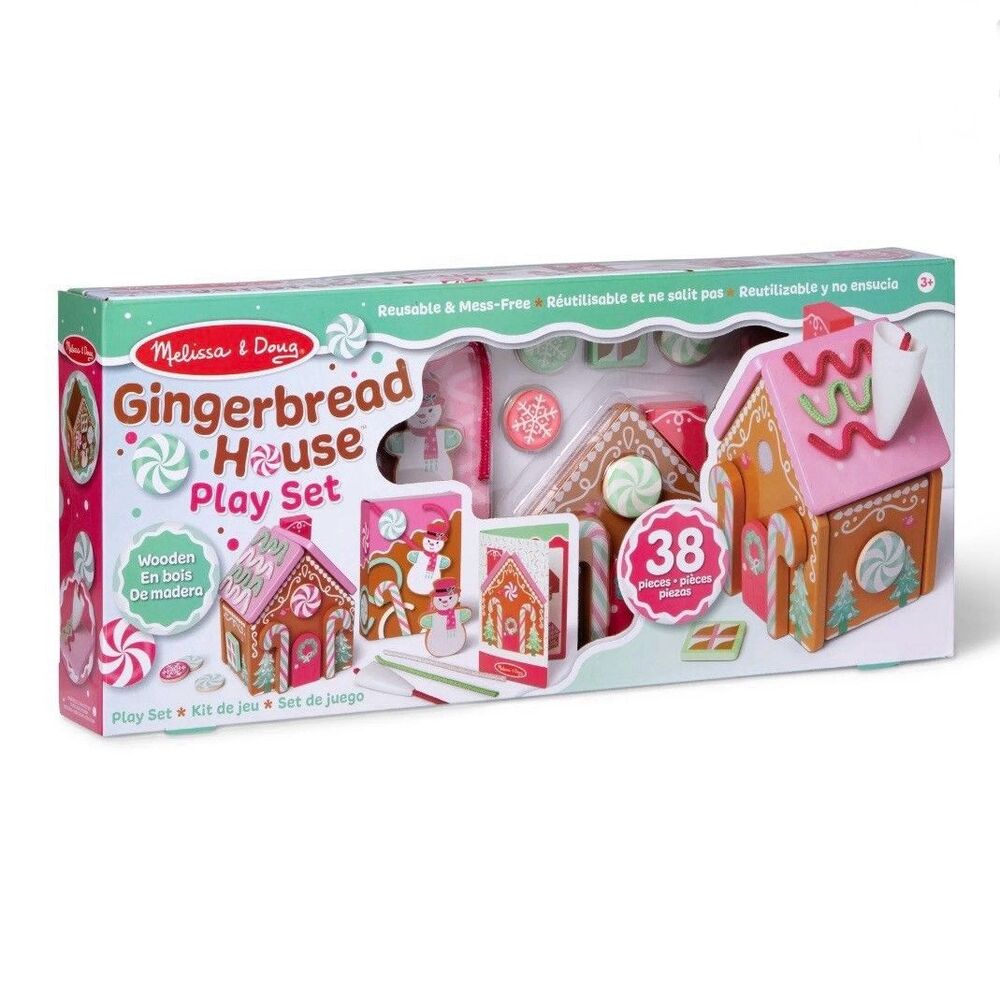 Melissa & Doug Wooden Gingerbread House Christmas Holiday Playset 38 Pcs